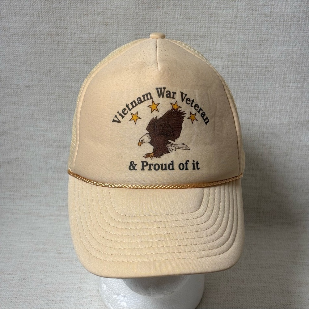 Vietnam Veteran & Proud Of It Hat Snapback Black Foam Mesh Eagle Trucker Vintage